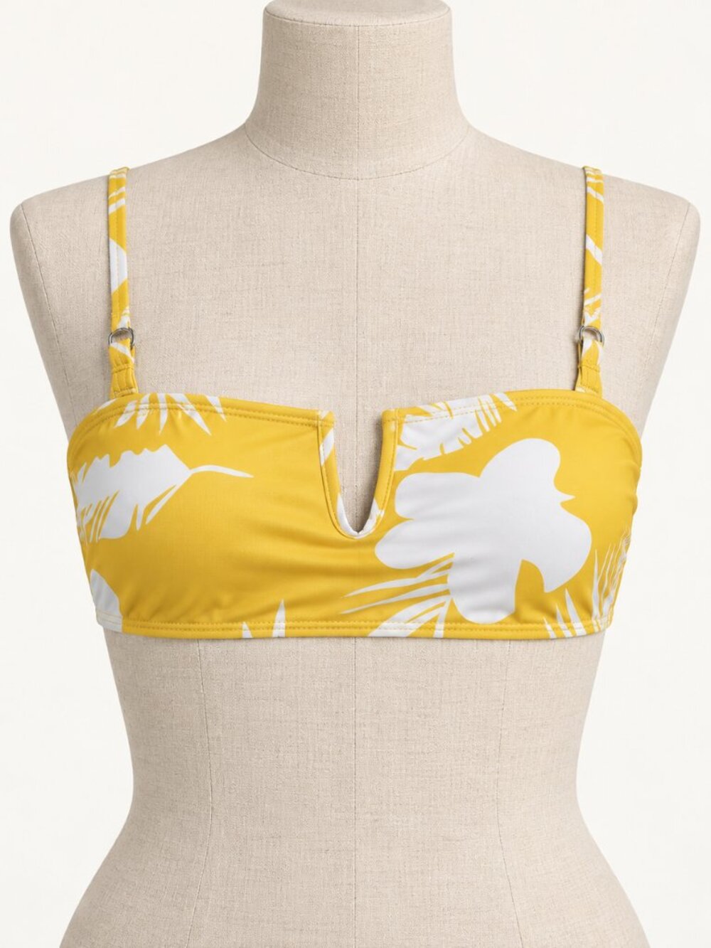 Yellow White Floral Bandeau Style Bikini Top